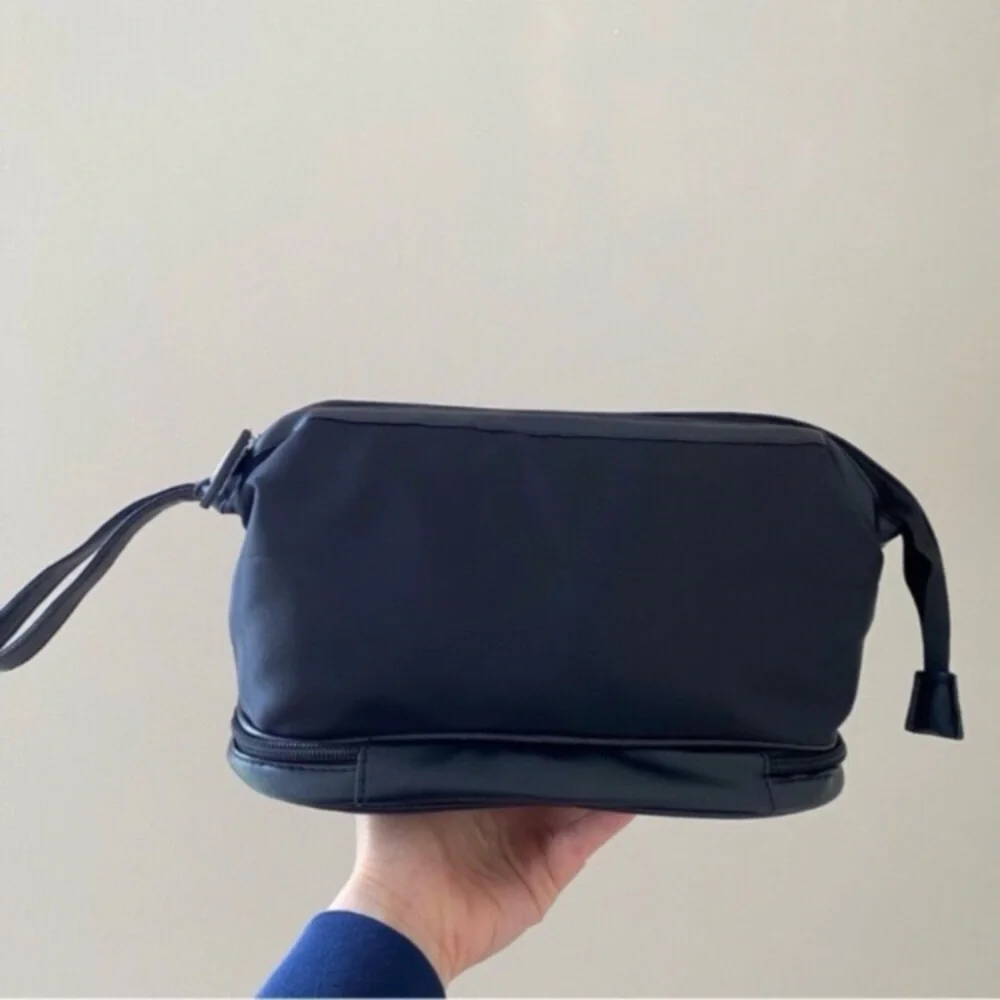 Brand New Chanel Black Nylon Large Makeup Bag/Pouch/Clutch with Wrist Strap